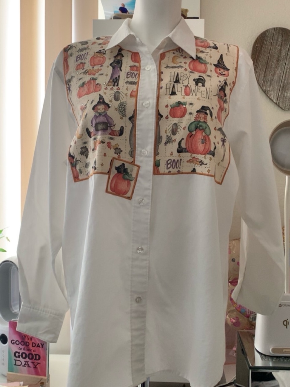 White Halloween button shirt